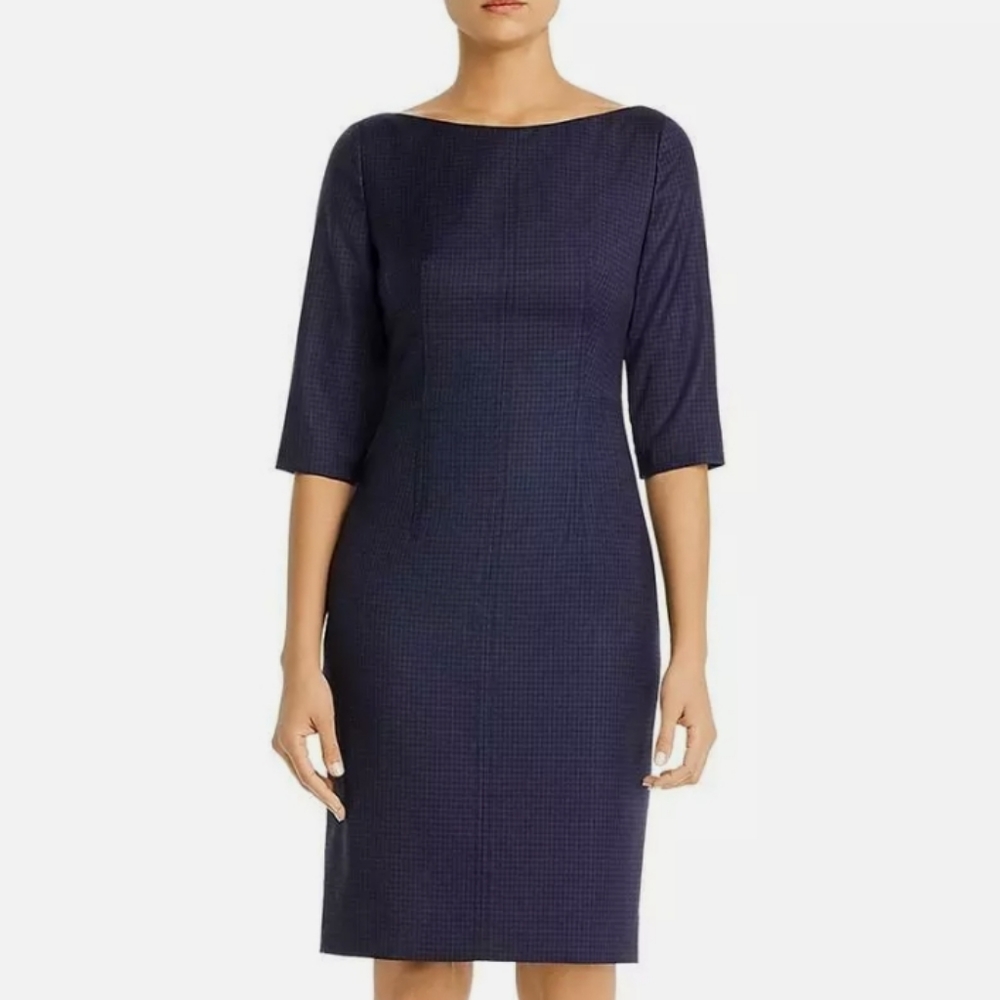 Hugo Boss navy check midi dress size 2